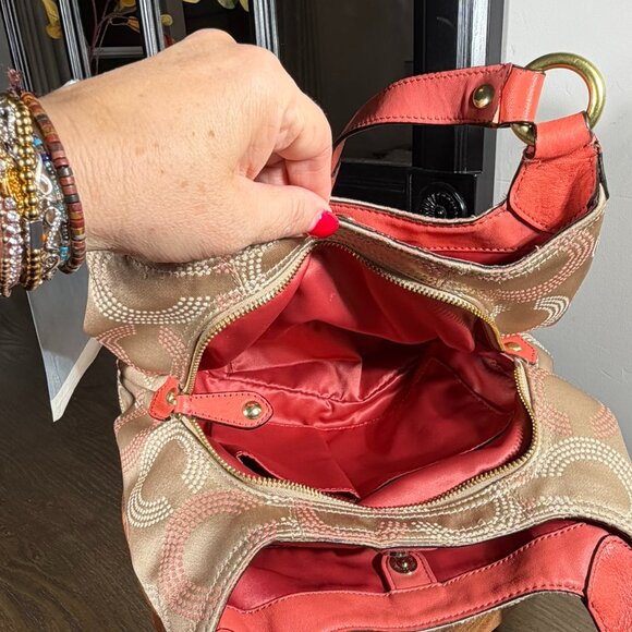 Coach Op Art Hobo Shoulder Bag — Tan & Coral/Salmon  - AS IS - Picture 15 of 15